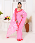 Piyari Fashion Women's Pink Cotton Handloom Jamdani Saree With Blouse | Grocsy