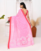 Piyari Fashion Women's Pink Cotton Handloom Jamdani Saree With Blouse | Grocsy