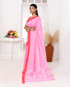 Piyari Fashion Women's Pink Cotton Handloom Jamdani Saree With Blouse | Grocsy