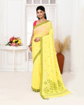 Piyari Fashion Women's Light Lemon Yellow Cotton Handloom Jamdani Saree With Blouse | Grocsy