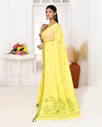 Piyari Fashion Women's Light Lemon Yellow Cotton Handloom Jamdani Saree With Blouse | Grocsy