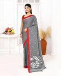 Piyari Fashion Women's Grey Cotton Handloom Jamdani Saree With Blouse | Grocsy