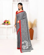 Piyari Fashion Women's Grey Cotton Handloom Jamdani Saree With Blouse | Grocsy
