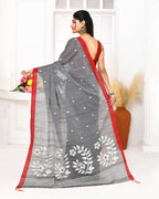 Piyari Fashion Women's Grey Cotton Handloom Jamdani Saree With Blouse | Grocsy