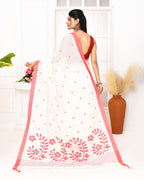 Piyari Fashion Women's White Cotton Handloom Jamdani Saree With Blouse | Grocsy