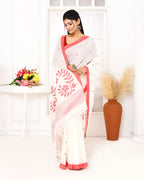 Piyari Fashion Women's White Cotton Handloom Jamdani Saree With Blouse | Grocsy