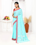 Piyari Fashion Women's Light Sky Blue Cotton Handloom Jamdani Saree With Blouse | Grocsy