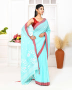 Piyari Fashion Women's Light Sky Blue Cotton Handloom Jamdani Saree With Blouse | Grocsy