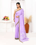 Piyari Fashion Women's Lavender Cotton Handloom Jamdani Saree With Blouse | Grocsy