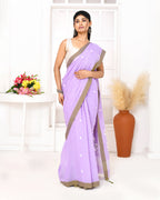 Piyari Fashion Women's Lavender Cotton Handloom Jamdani Saree With Blouse | Grocsy