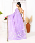 Piyari Fashion Women's Lavender Cotton Handloom Jamdani Saree With Blouse | Grocsy
