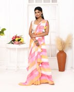 Piyari Fashion Pink Striped Mulmul Cotton Saree With Tassels | Grocsy