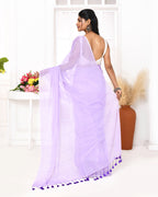 Piyari Fashion Lavender Mulmul Cotton Saree With Tassels | Grocsy