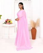 Piyari Fashion Pink Mulmul Cotton Saree With Tassels | Grocsy