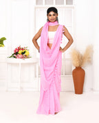Piyari Fashion Pink Mulmul Cotton Saree With Tassels | Grocsy