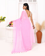 Piyari Fashion Pink Mulmul Cotton Saree With Tassels | Grocsy