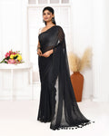 Piyari Fashion Black Mulmul Cotton Saree With Tassels | Grocsy