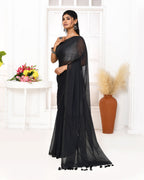 Piyari Fashion Black Mulmul Cotton Saree With Tassels | Grocsy