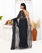 Piyari Fashion Black Mulmul Cotton Saree With Tassels | Grocsy