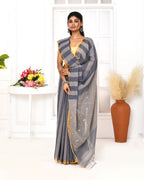 Piyari Fashion Women's Grey Cotton Handloom Jamdani Saree With Blouse | Grocsy