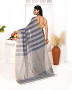 Piyari Fashion Women's Grey Cotton Handloom Jamdani Saree With Blouse | Grocsy