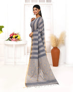 Piyari Fashion Women's Grey Cotton Handloom Jamdani Saree With Blouse | Grocsy
