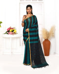 Piyari Fashion Women's Black Blue Cotton Handloom Jamdani Saree With Blouse | Grocsy