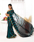 Piyari Fashion Women's Black Blue Cotton Handloom Jamdani Saree With Blouse | Grocsy