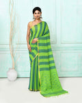 Piyari Fashion Women's Green Cotton Handloom Jamdani Saree With Blouse | Grocsy