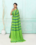 Piyari Fashion Women's Green Cotton Handloom Jamdani Saree With Blouse | Grocsy