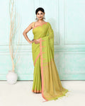 Piyari Fashion Women's Olive Cotton Handloom Jamdani Saree With Blouse | Grocsy