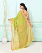Piyari Fashion Women's Olive Cotton Handloom Jamdani Saree With Blouse | Grocsy