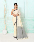 Piyari Fashion Women's Off White Cotton Handloom Jamdani Saree With Blouse | Grocsy