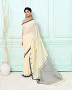 Piyari Fashion Women's Off White Cotton Handloom Jamdani Saree With Blouse | Grocsy