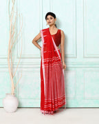 Piyari Fashion Women's Red Cotton Handloom Jamdani Saree With Blouse | Grocsy