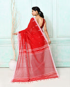 Piyari Fashion Women's Red Cotton Handloom Jamdani Saree With Blouse | Grocsy