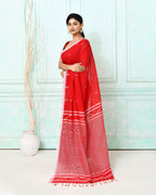 Piyari Fashion Women's Red Cotton Handloom Jamdani Saree With Blouse | Grocsy