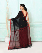 Piyari Fashion Women's Black Cotton Handloom Jamdani Saree With Blouse | Grocsy