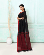 Piyari Fashion Women's Black Cotton Handloom Jamdani Saree With Blouse | Grocsy