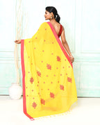 Piyari Fashion Women's Yellow Cotton Handloom Jamdani Saree With Blouse | Grocsy