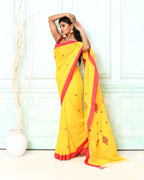 Piyari Fashion Women's Yellow Cotton Handloom Jamdani Saree With Blouse | Grocsy
