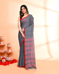 Piyari Fashion Women`s Grey Hand Work Cotton Saree With Blouse | Grocsy
