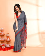 Piyari Fashion Women`s Grey Hand Work Cotton Saree With Blouse | Grocsy