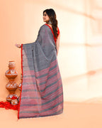 Piyari Fashion Women`s Grey Hand Work Cotton Saree With Blouse | Grocsy