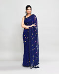 Piyari Fashion Women's Blue Exclusive Embroidery Saree With Tassels | Grocsy
