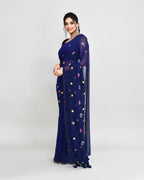 Piyari Fashion Women's Blue Exclusive Embroidery Saree With Tassels | Grocsy