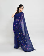 Piyari Fashion Women's Blue Exclusive Embroidery Saree With Tassels | Grocsy