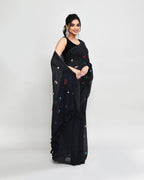 Piyari Fashion Women's Black Exclusive Embroidery Saree With Tassels | Grocsy