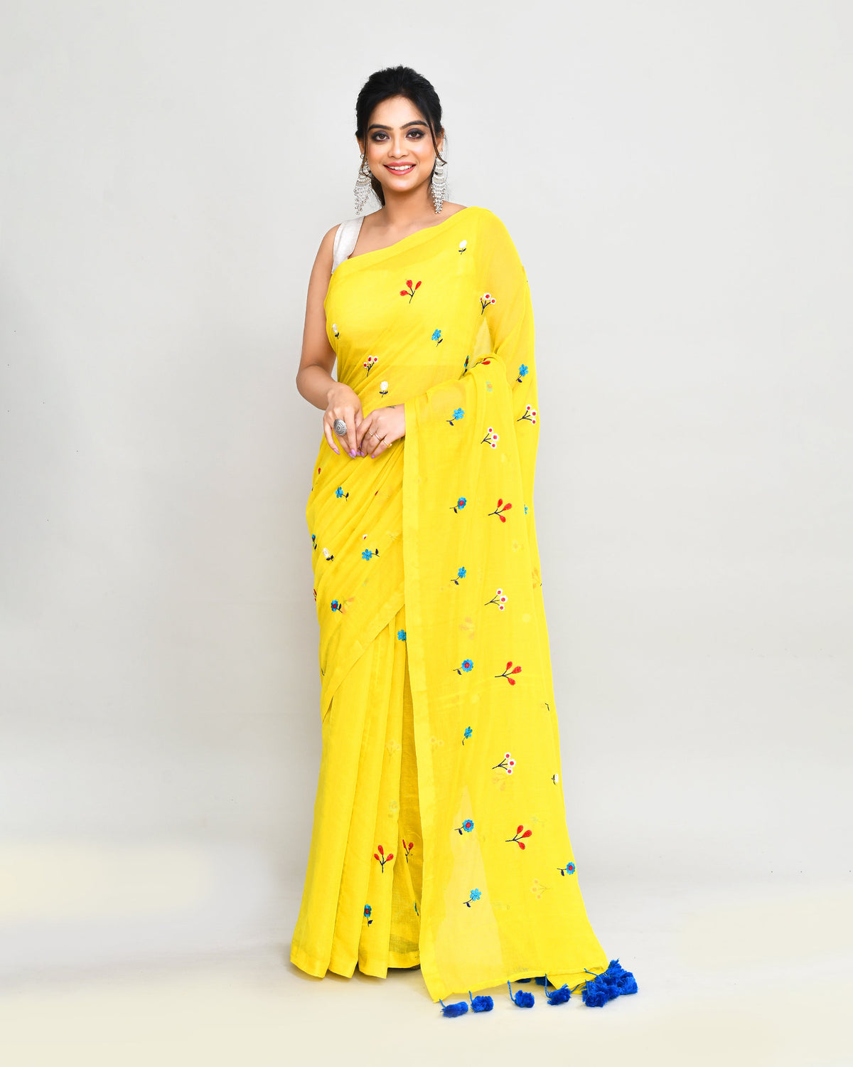 Piyari Fashion Women's Lemon Exclusive Embroidery Saree With Tassels | Grocsy