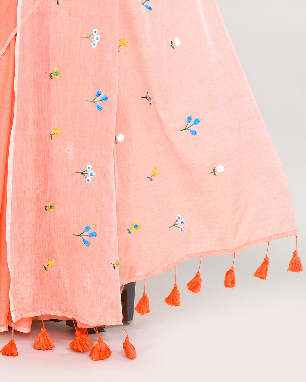 Piyari Fashion Women's Salmon Exclusive Embroidery Saree With Tassels | Grocsy